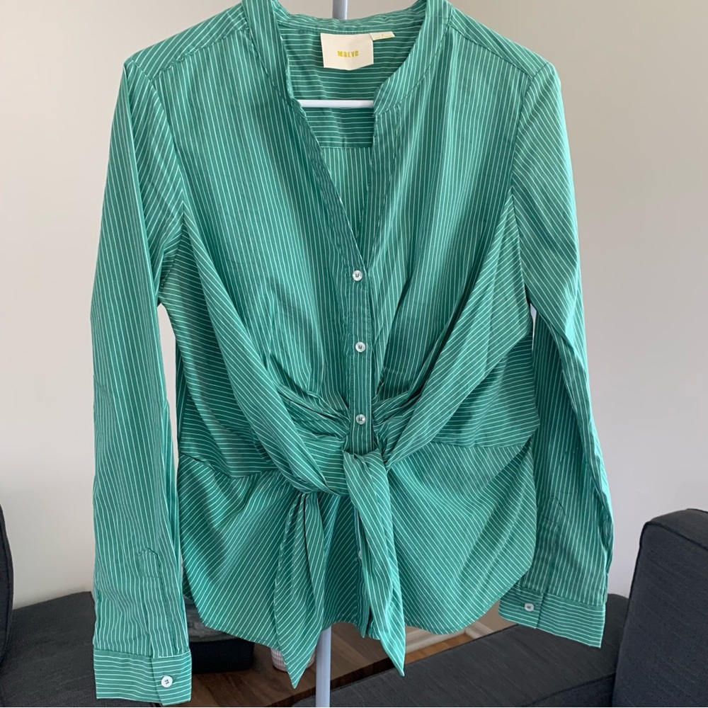 Maeve Pinstriped Fitted Shirt by Anthropologie